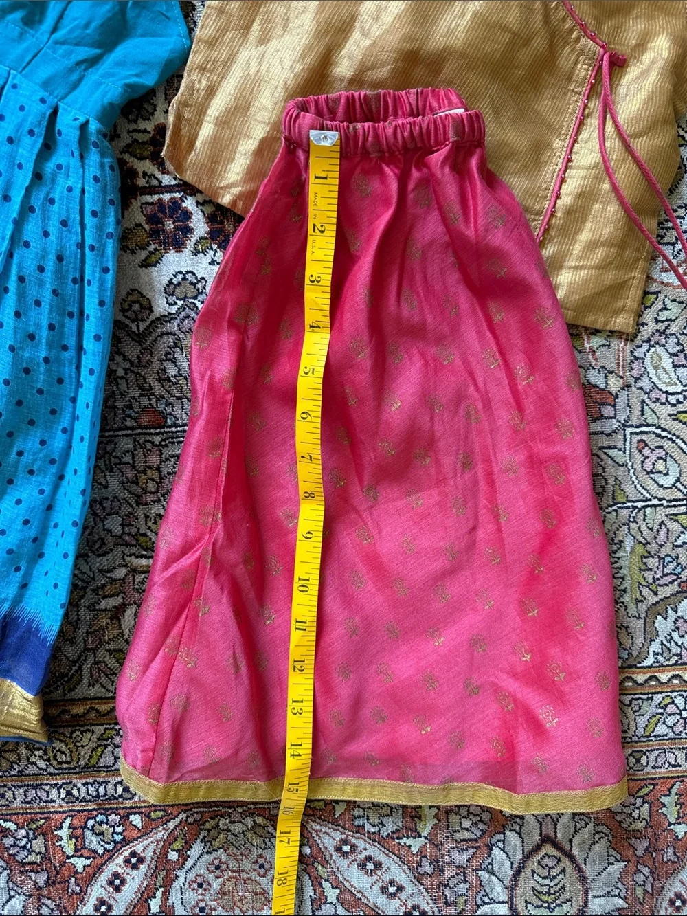 Lot of 3  Girls' Ethnic Skirt and Blouse Set - Teal, Blue, Pink, Gold 6-9m 💛💙💓
